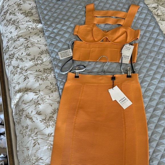 Herve Leger Orange Bandage Skirt and Top Set - Picture 1 of 5